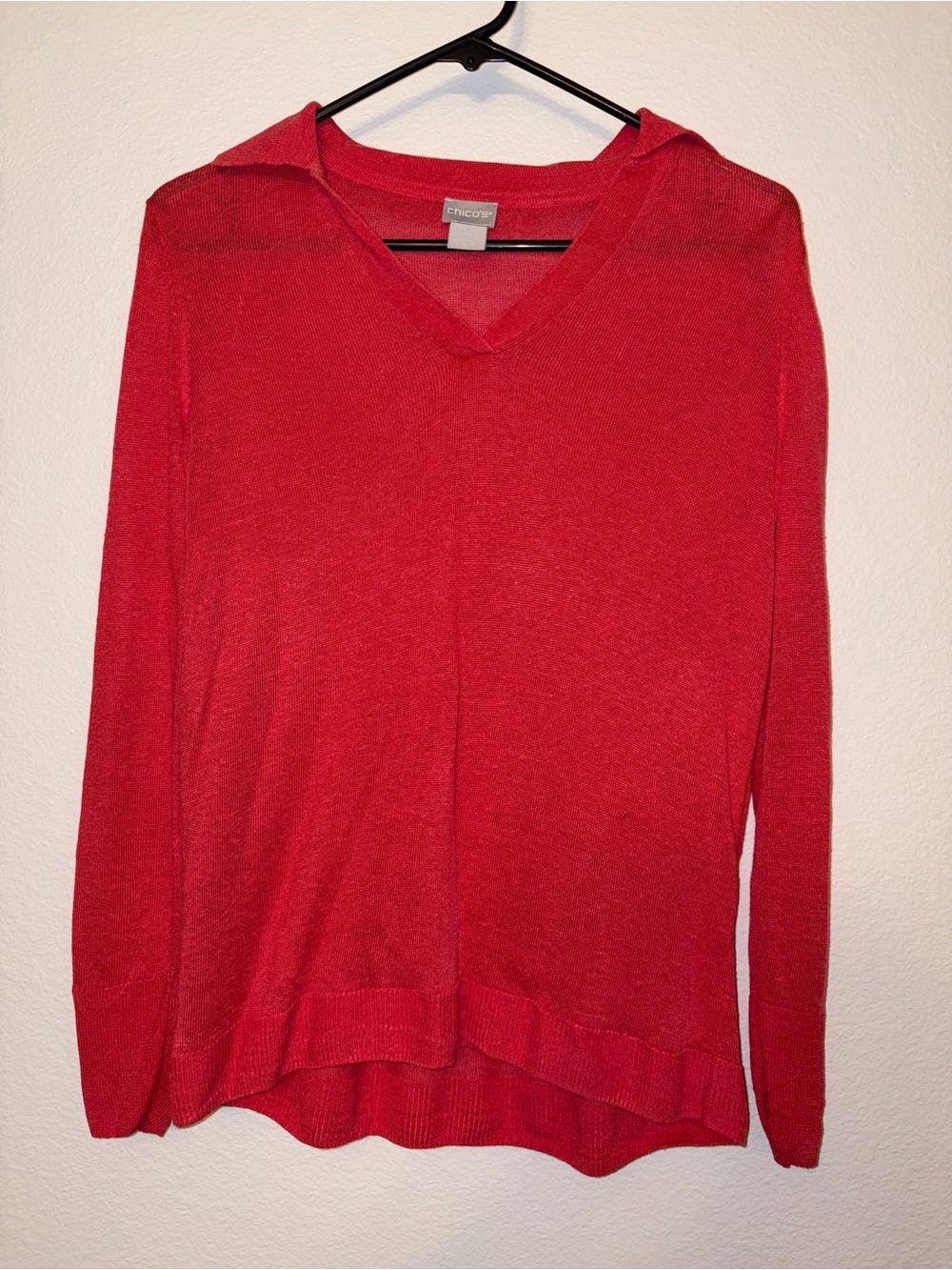 Chico's Red V-Neck Open Collar Knit Sweater Top Size XS